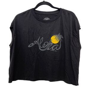 T&C Hawaii womens‎ aloha graphic black crew neck cropped top Size: S